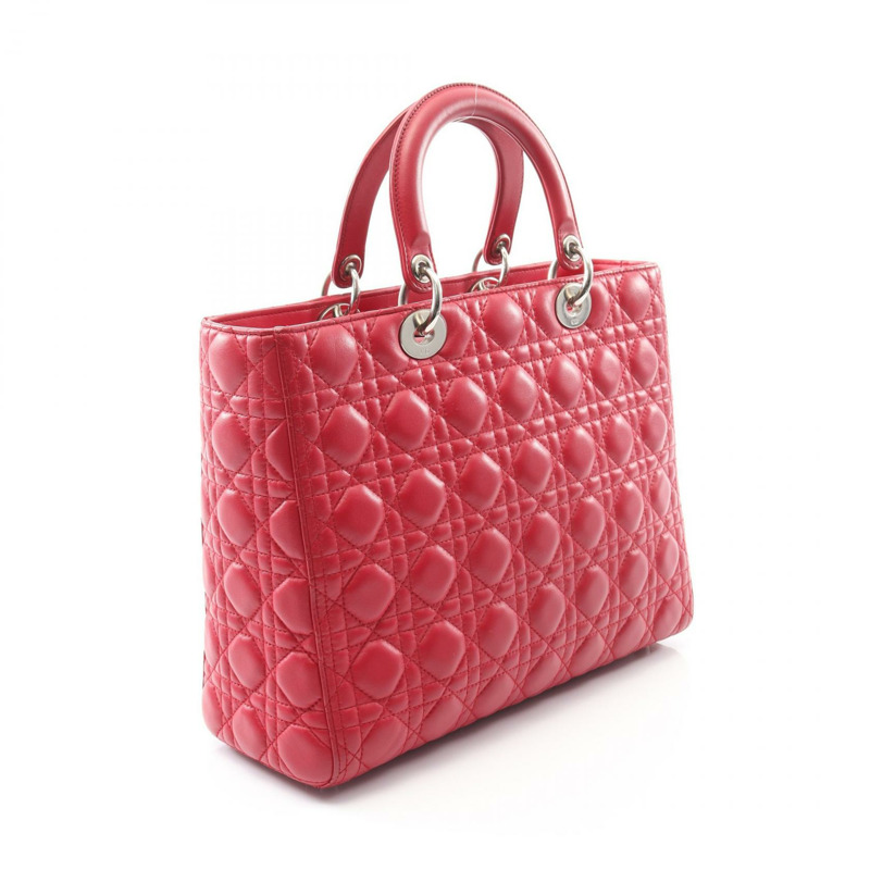 Christian Dior Lady Dior 大型 Cannage 單肩背包,紅色皮革,二手女款-1