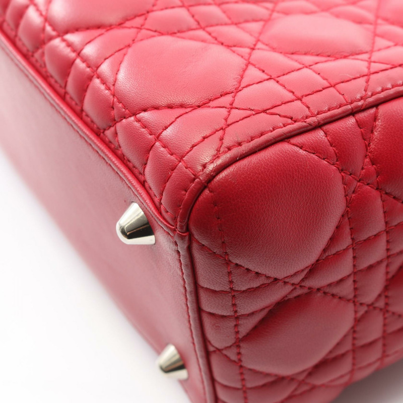 Christian Dior Lady Dior 大型 Cannage 單肩背包,紅色皮革,二手女款-5