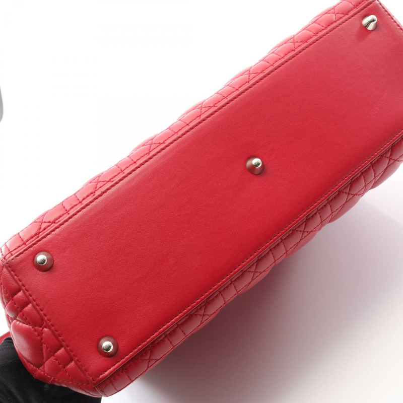 Christian Dior Lady Dior 大型 Cannage 單肩背包,紅色皮革,二手女款-6