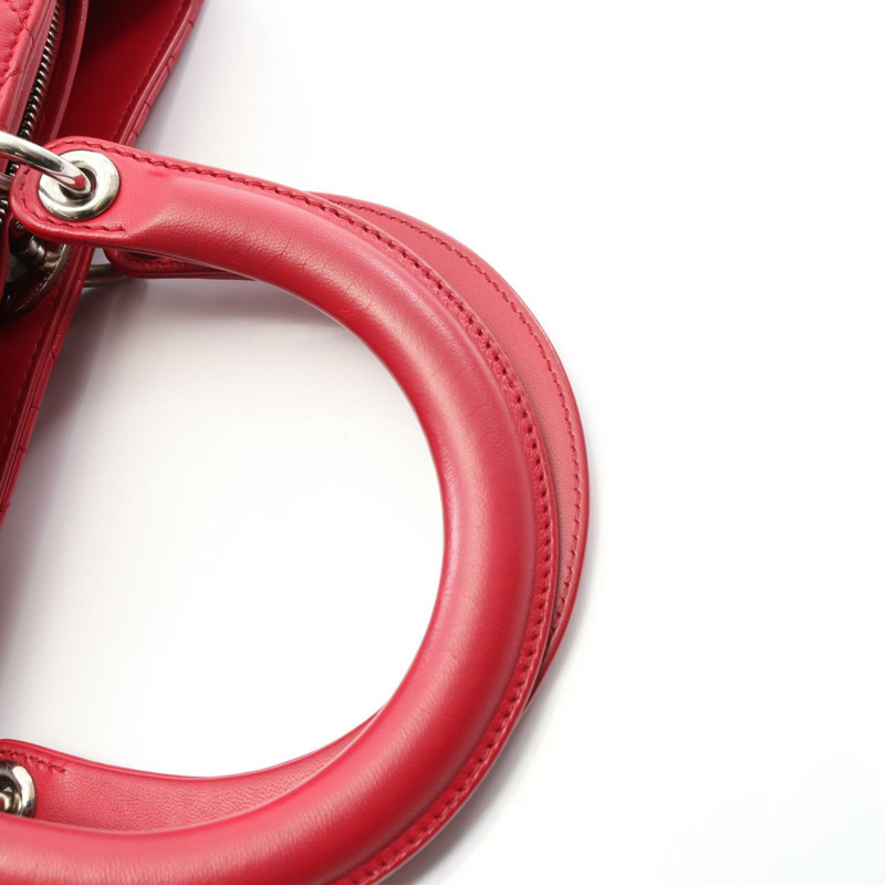 Christian Dior Lady Dior 大型 Cannage 單肩背包,紅色皮革,二手女款-7