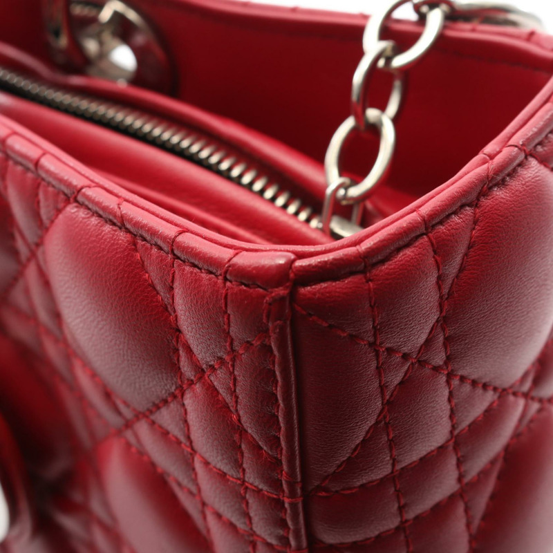 Christian Dior Lady Dior 大型 Cannage 單肩背包,紅色皮革,二手女款-8