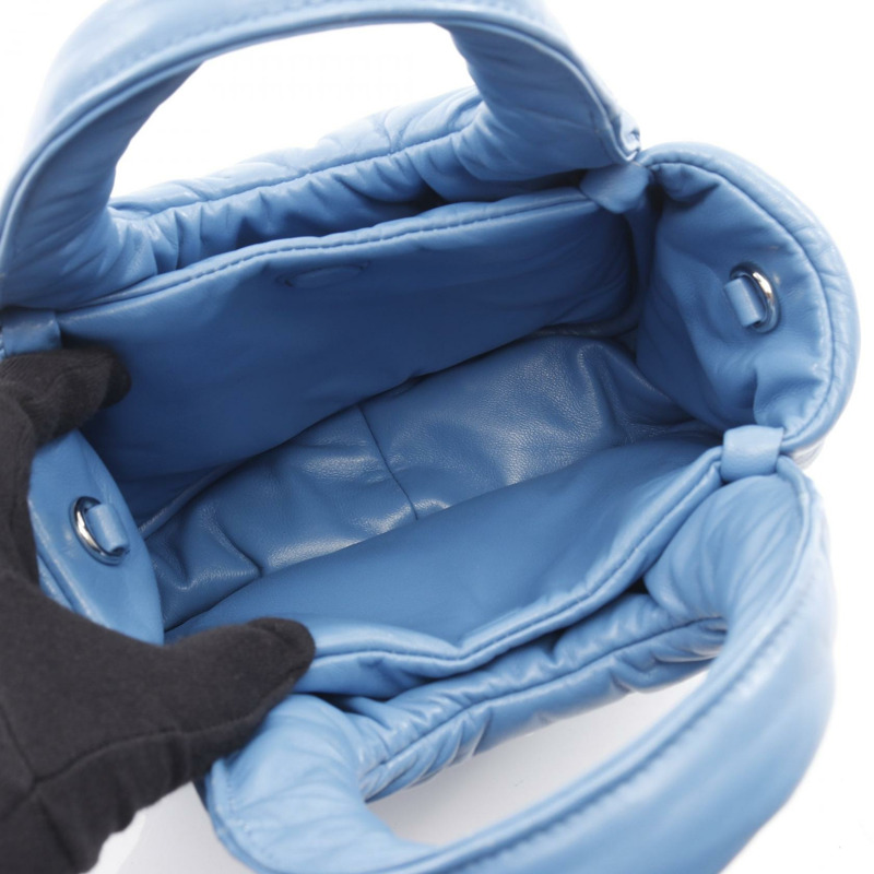 PRADA 加墊單肩斜背包 手提包 1BA359 皮革 藍色 二手 女士 標誌-2