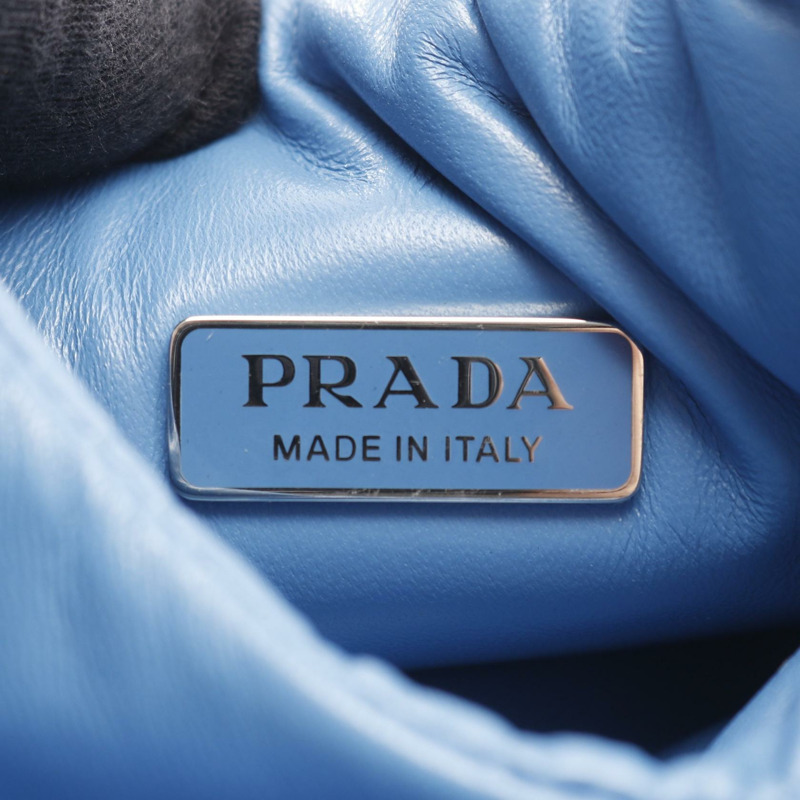 PRADA 加墊單肩斜背包 手提包 1BA359 皮革 藍色 二手 女士 標誌-3