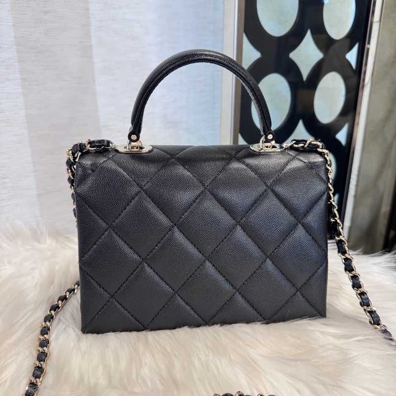 Chanel Kelly 黑淡金荔枝皮手提斜背 25S 近全新-1