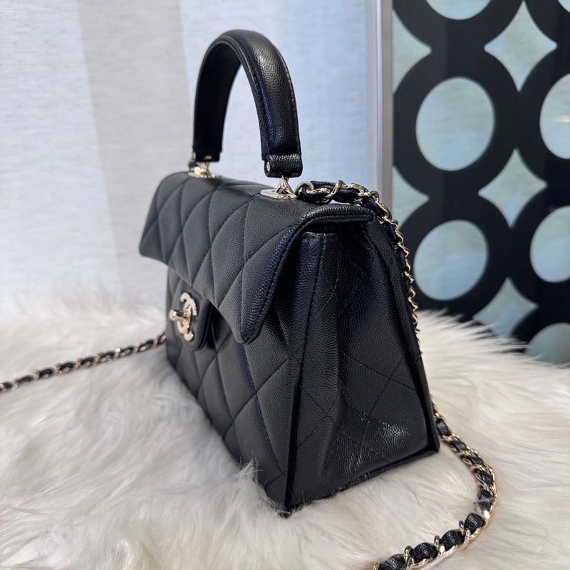 Chanel Kelly 黑淡金荔枝皮手提斜背 25S 近全新-2
