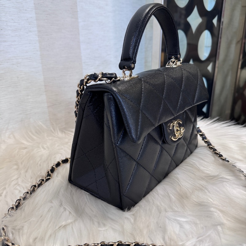 Chanel Kelly 黑淡金荔枝皮手提斜背 25S 近全新-3