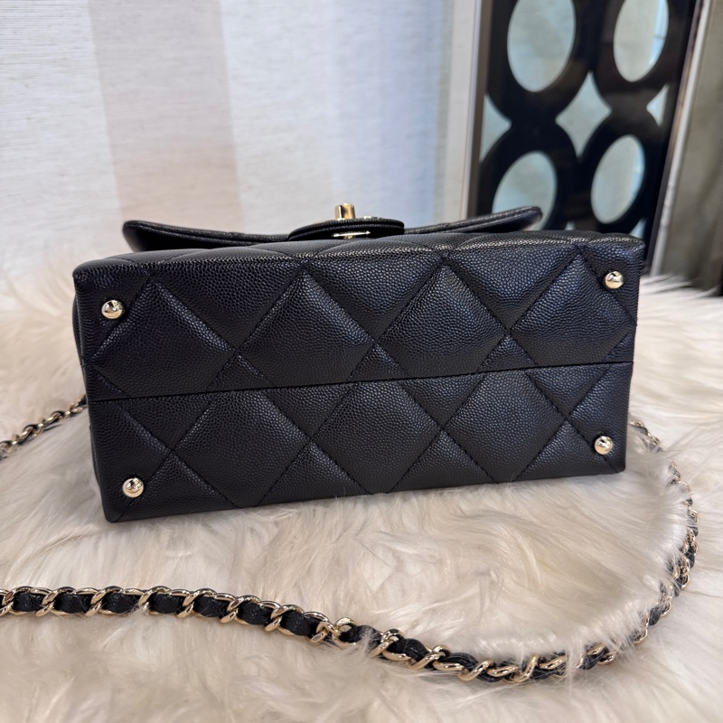 Chanel Kelly 黑淡金荔枝皮手提斜背 25S 近全新-4