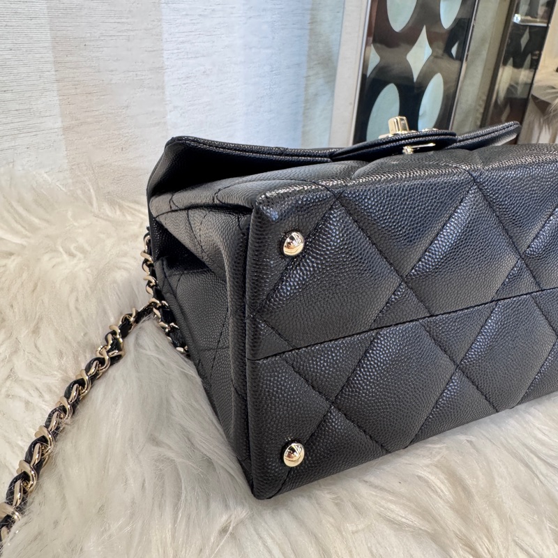 Chanel Kelly 黑淡金荔枝皮手提斜背 25S 近全新-5