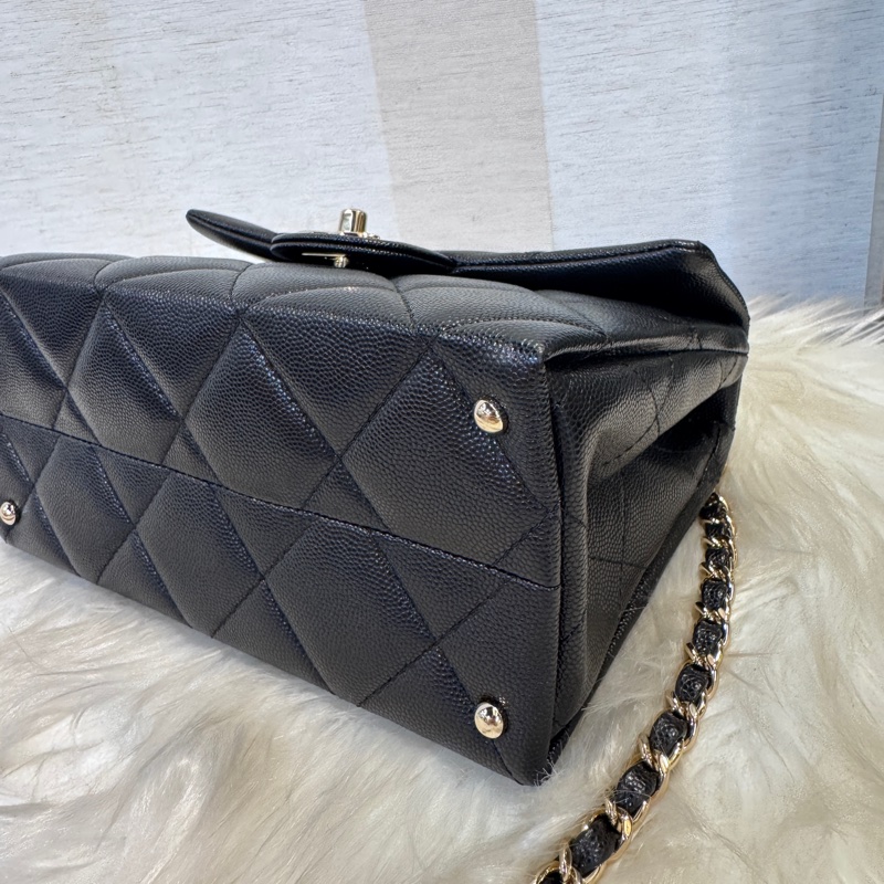 Chanel Kelly 黑淡金荔枝皮手提斜背 25S 近全新-6