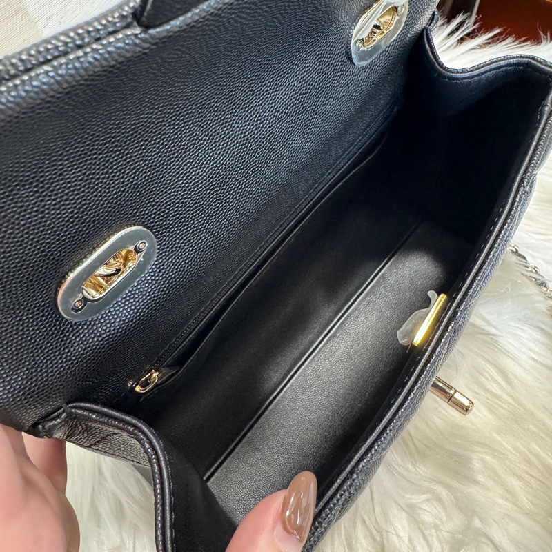 Chanel Kelly 黑淡金荔枝皮手提斜背 25S 近全新-9