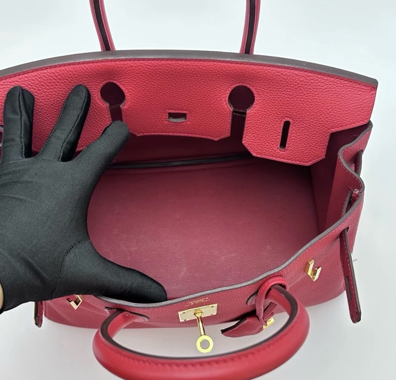 98新🩷HERMES 國旗紅 金扣 birkin 30 Y刻-5