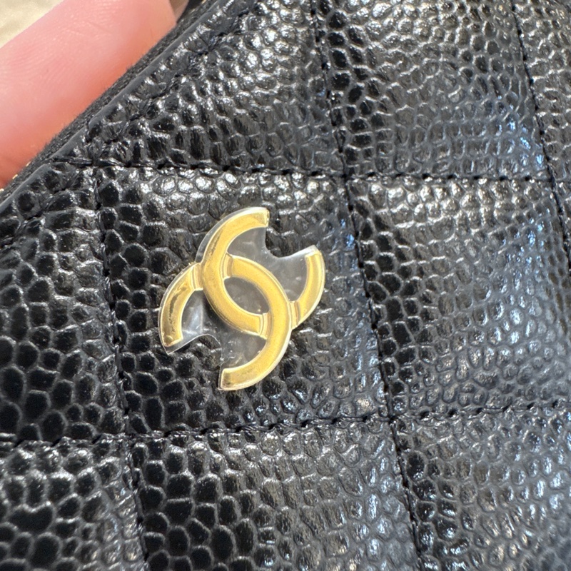 Chanel 黑金荔枝皮拉鏈零錢卡包 晶片款 全新離櫃-6