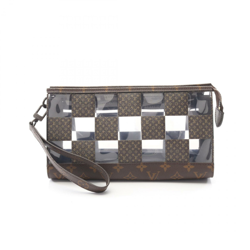 LOUIS VUITTON 直立式手拿包 M81588 Monogram Chess 帆布棕色二手 LV-0