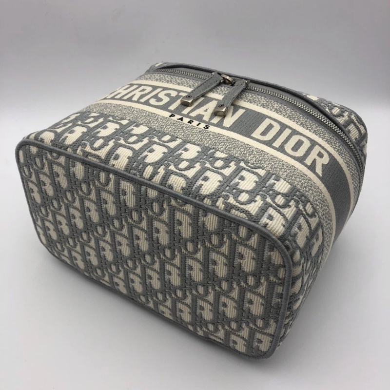 DIOR/迪奧灰色刺繡化妝盒子包，成色95新，尺寸24*14*18CM，拉鍊開合，包身空間大-5