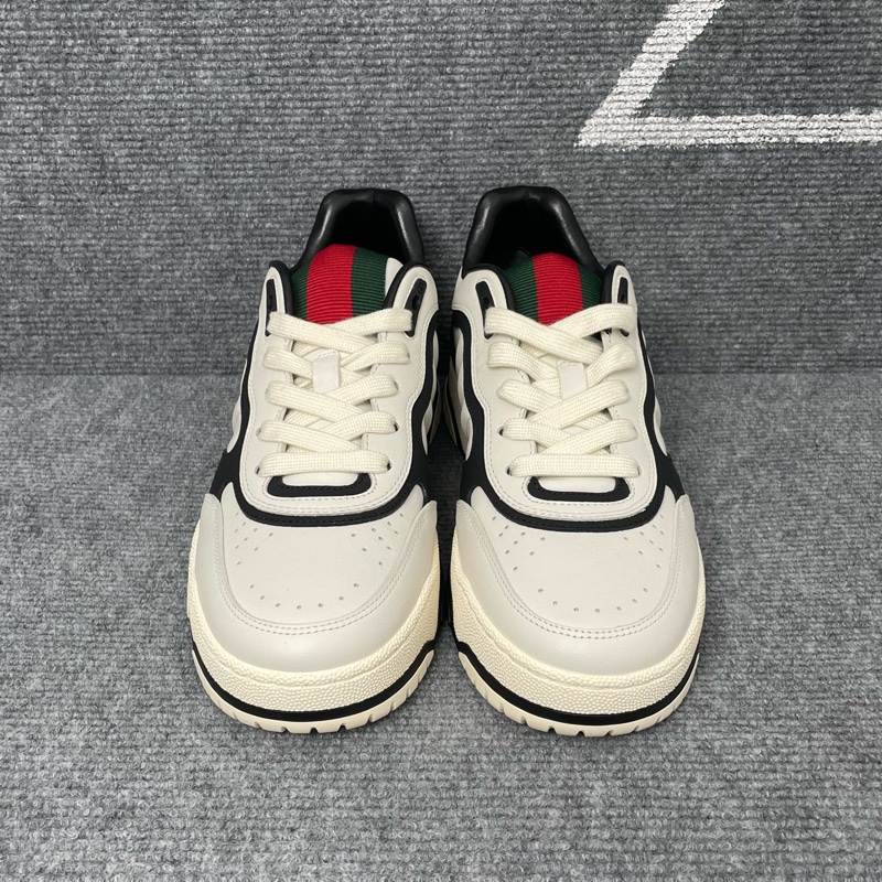 Gucci 古馳 白色皮面黑條紋web厚底板鞋 39碼-6