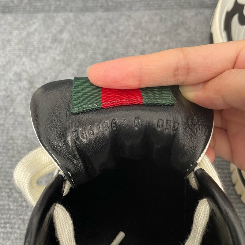 Gucci 古馳 白色皮面黑條紋web厚底板鞋 39碼-12