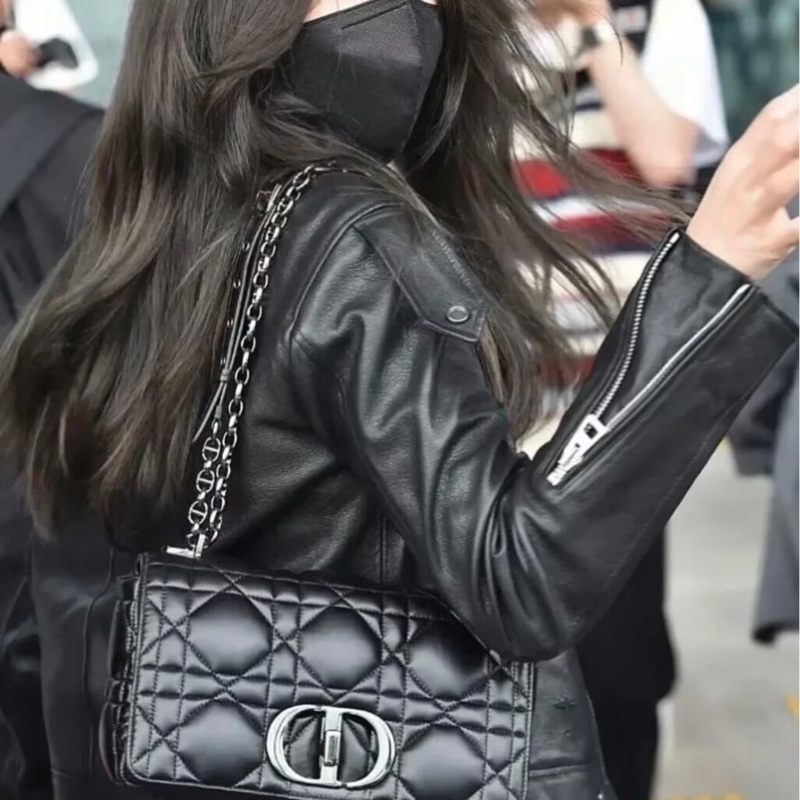 Dior caro中號手袋 so black 烏金扣 單肩包斜挎包 全智秀同款-6