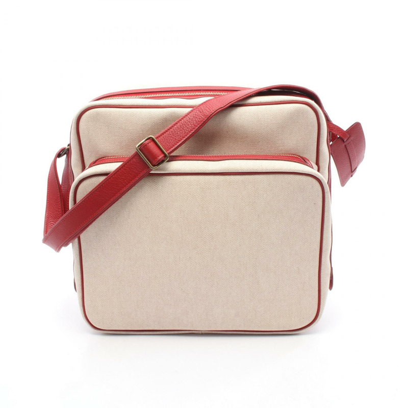 愛馬仕 Victoria 單肩包 Toile H Clemence 皮革 米色紅色 二手 GHW 女款-0