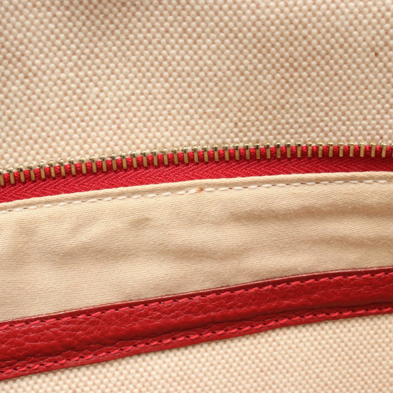 愛馬仕 Victoria 單肩包 Toile H Clemence 皮革 米色紅色 二手 GHW 女款-10