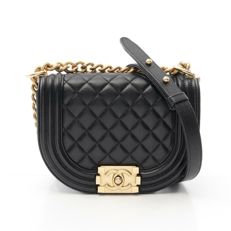 CHANEL Boy chanel 鏈條單肩包 AS3186 粒面小牛皮 黑 二手 GHW CC-0