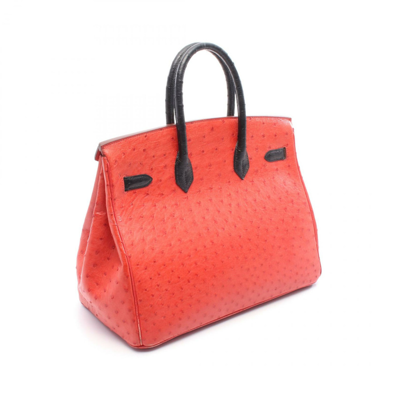 愛馬仕 Birkin 35 Rouge vif 手提包,鴕鳥皮,紅色/黑色,二手女款-1