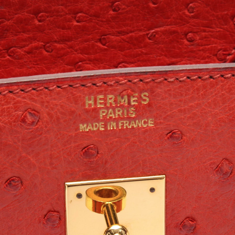 愛馬仕 Birkin 35 Rouge vif 手提包,鴕鳥皮,紅色/黑色,二手女款-3