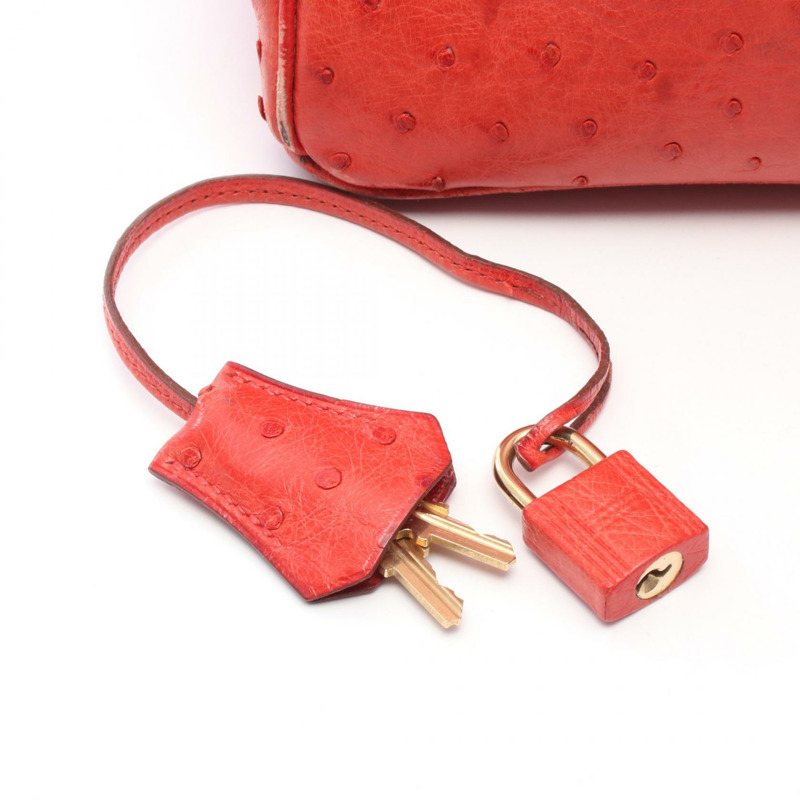 愛馬仕 Birkin 35 Rouge vif 手提包,鴕鳥皮,紅色/黑色,二手女款-5