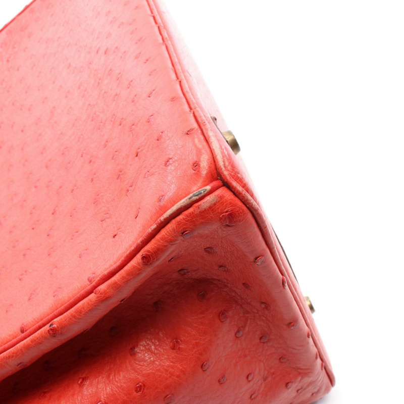愛馬仕 Birkin 35 Rouge vif 手提包,鴕鳥皮,紅色/黑色,二手女款-6