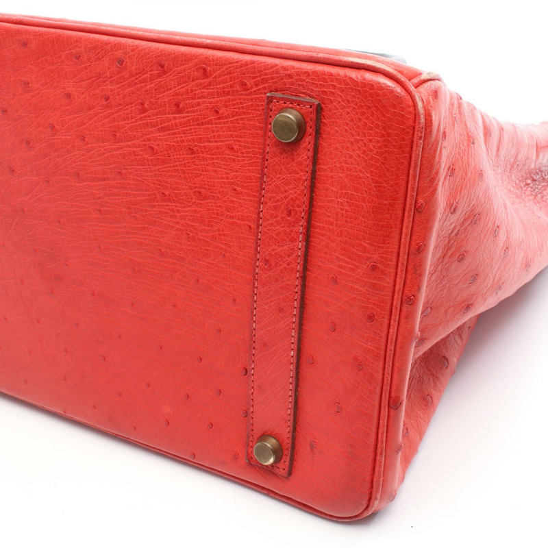愛馬仕 Birkin 35 Rouge vif 手提包,鴕鳥皮,紅色/黑色,二手女款-8