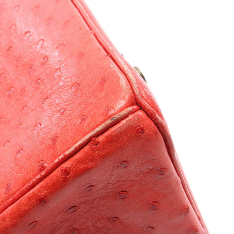 愛馬仕 Birkin 35 Rouge vif 手提包,鴕鳥皮,紅色/黑色,二手女款-12