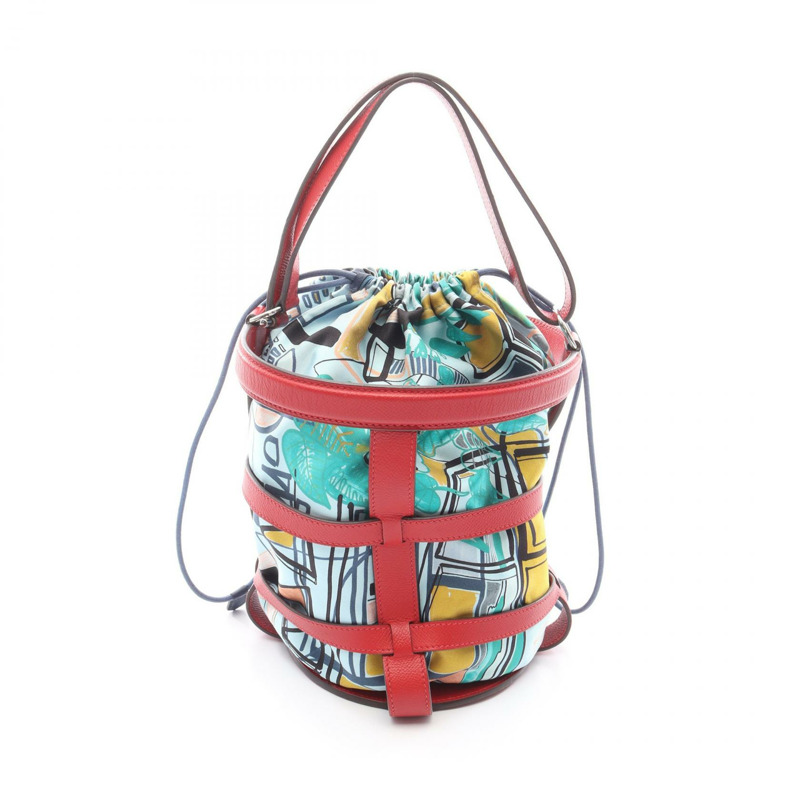 HERMES 芥末紫抽繩手提包 X 070539CK+070543CK 埃普索姆絲綢朱紅色 SHW-0