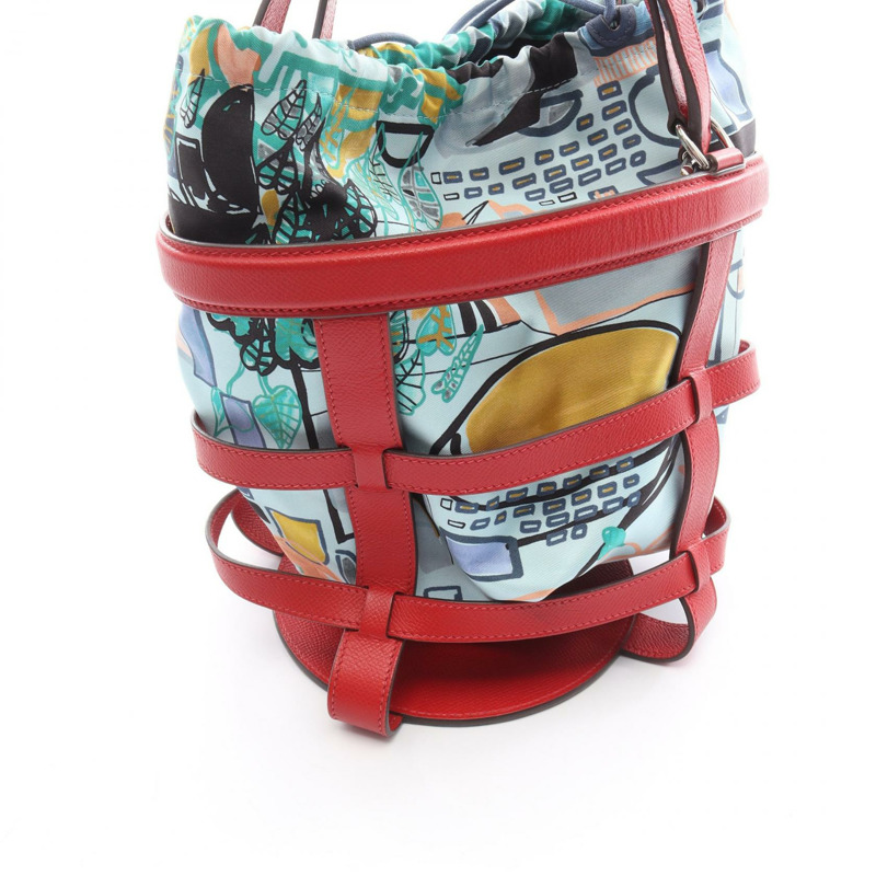 HERMES 芥末紫抽繩手提包 X 070539CK+070543CK 埃普索姆絲綢朱紅色 SHW-6