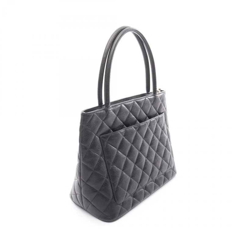 CHANEL Medallion 手提包 手提包 小牛皮 黑色 二手 SHW 女款-1