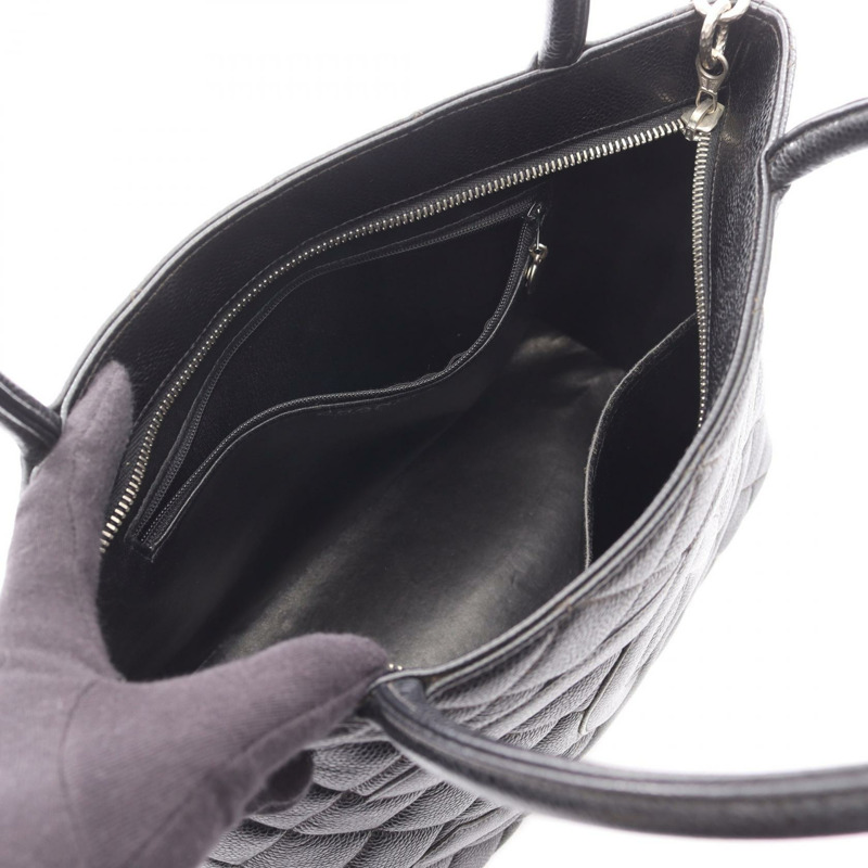 CHANEL Medallion 手提包 手提包 小牛皮 黑色 二手 SHW 女款-2