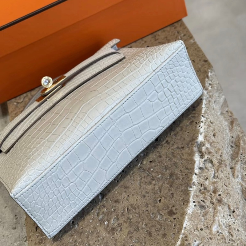 有購証 🐊 Hermes 爱马仕  mini kelly 一代 8L 冰川白 金扣 雾面 方块 鳄鱼皮 K刻 全新 -2