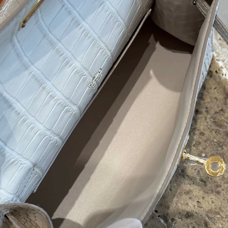 有購証 🐊 Hermes 爱马仕  mini kelly 一代 8L 冰川白 金扣 雾面 方块 鳄鱼皮 K刻 全新 -5