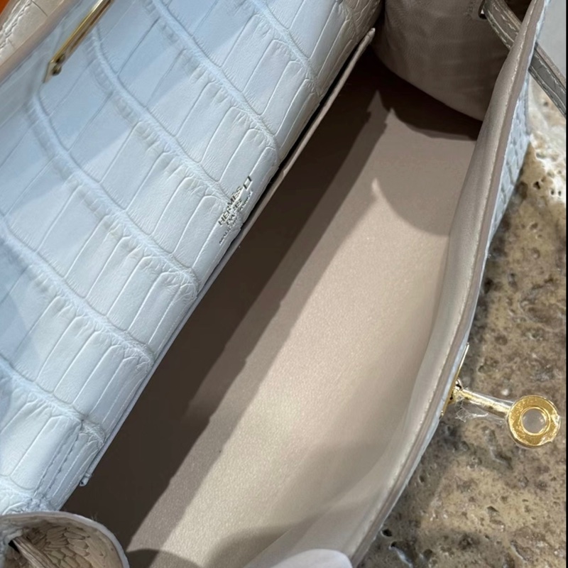 有購証 🐊 Hermes 爱马仕  mini kelly 一代 8L 冰川白 金扣 雾面 方块 鳄鱼皮 K刻 全新 -6