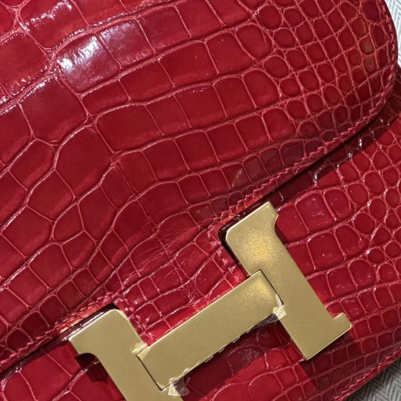 有購証 🐊 Hermes 愛馬仕 constance 康康19  95 法拉利紅 方塊亮面鰐魚 金扣 A刻 99新-2