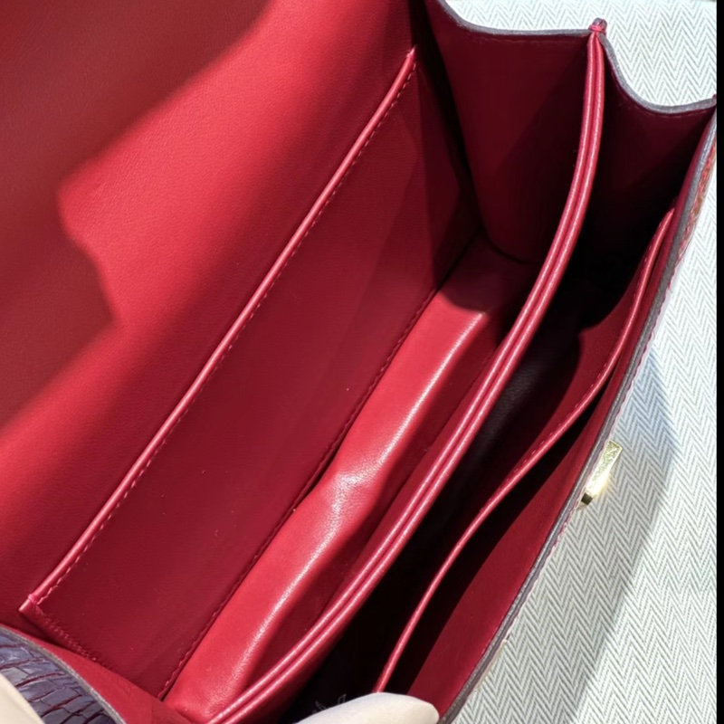 有購証 🐊 Hermes 愛馬仕 constance 康康19  95 法拉利紅 方塊亮面鰐魚 金扣 A刻 99新-6