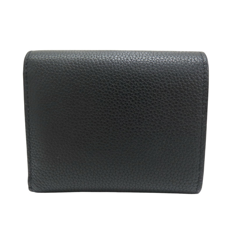 黑色牛皮 棕色原花 帆布 Double V 扣式短夾 (有燙字)【LOUIS VUITTON LV 路易威登】 M64420-1