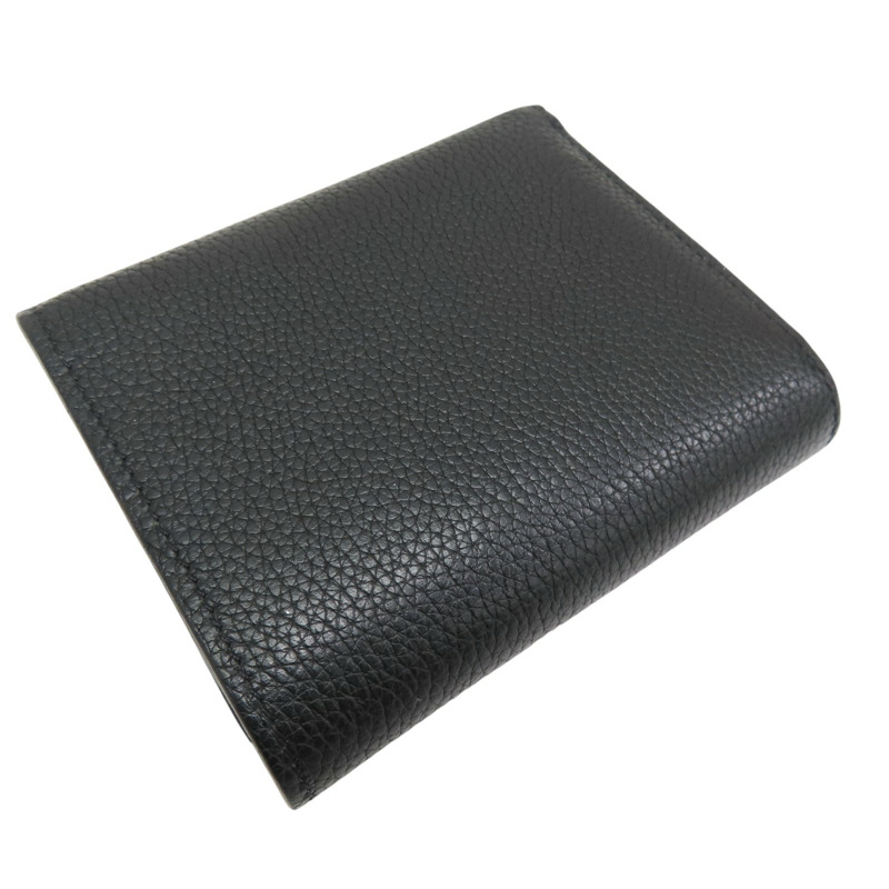 黑色牛皮 棕色原花 帆布 Double V 扣式短夾 (有燙字)【LOUIS VUITTON LV 路易威登】 M64420-3