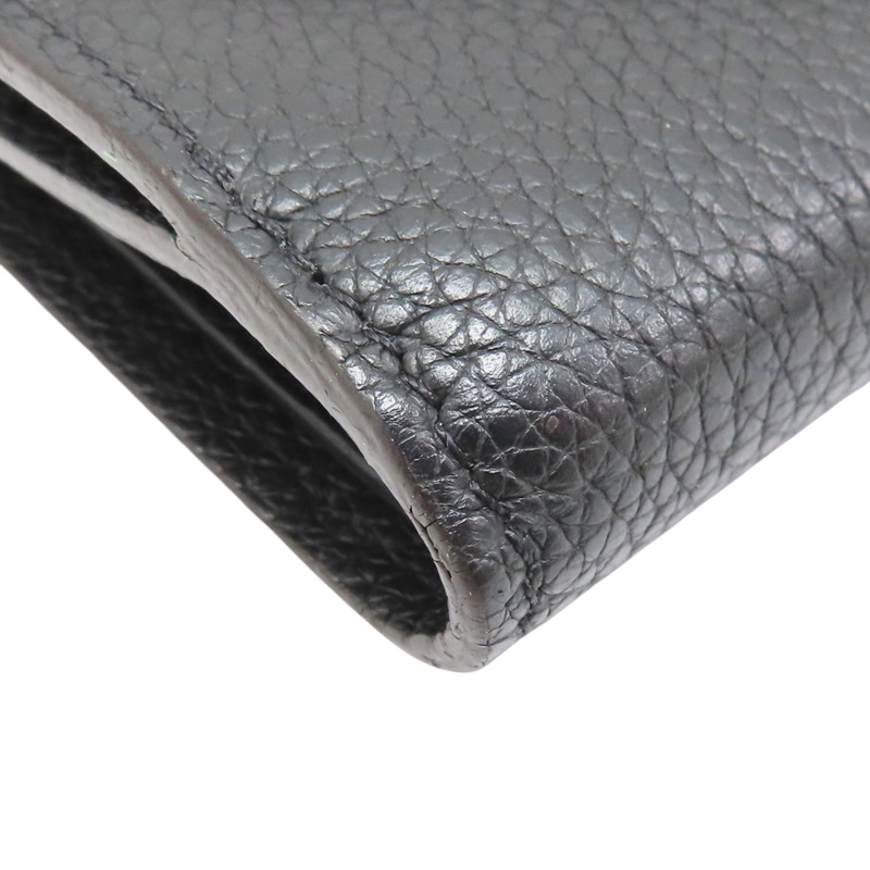 黑色牛皮 棕色原花 帆布 Double V 扣式短夾 (有燙字)【LOUIS VUITTON LV 路易威登】 M64420-9