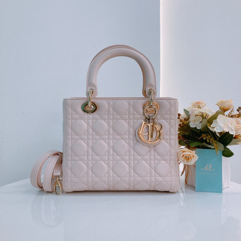 MS0328 Christian Dior 迪奧戴妃包 中號 五格 櫻花粉色 玫瑰金扣 Lady Dior Medium Lambskin Pink X LGHW-0