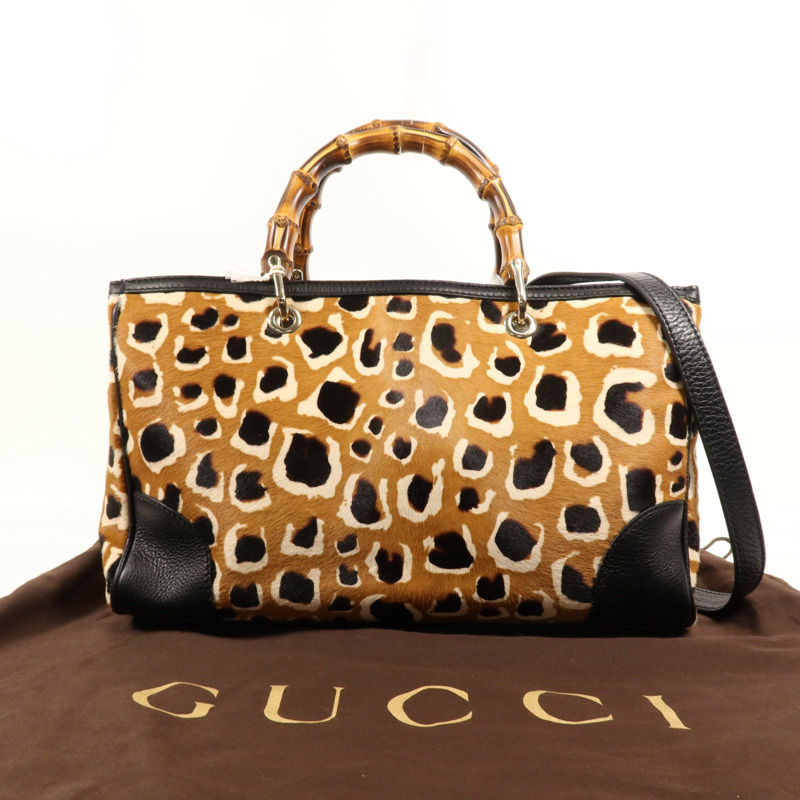 GUCCI 馬毛Bamboo Shopper Satchel Bag金扣手挽肩背兩用袋-8