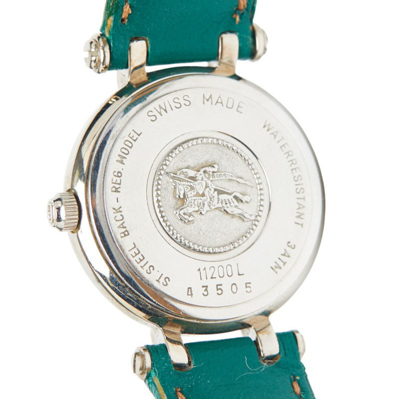 Burberry 格紋皮革（非原廠）石英腕錶，白色錶盤，不鏽鋼和皮革，女士，BURBERRY-3