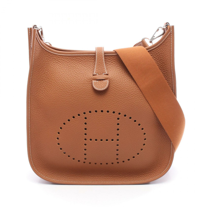 HERMES Evelyne 3 Troyes PM 單肩包 Clemence 皮革 金色 二手 女款 SHW K-0