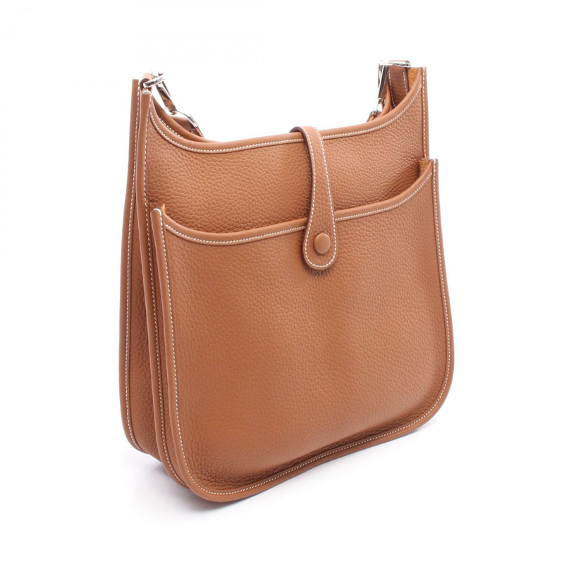 HERMES Evelyne 3 Troyes PM 單肩包 Clemence 皮革 金色 二手 女款 SHW K-1