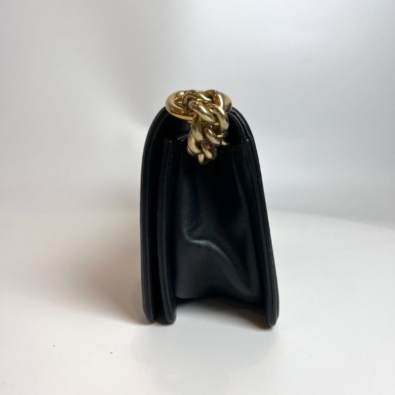 CHANEL BOY20 菱格紋鍊條包 黑金 23開-3