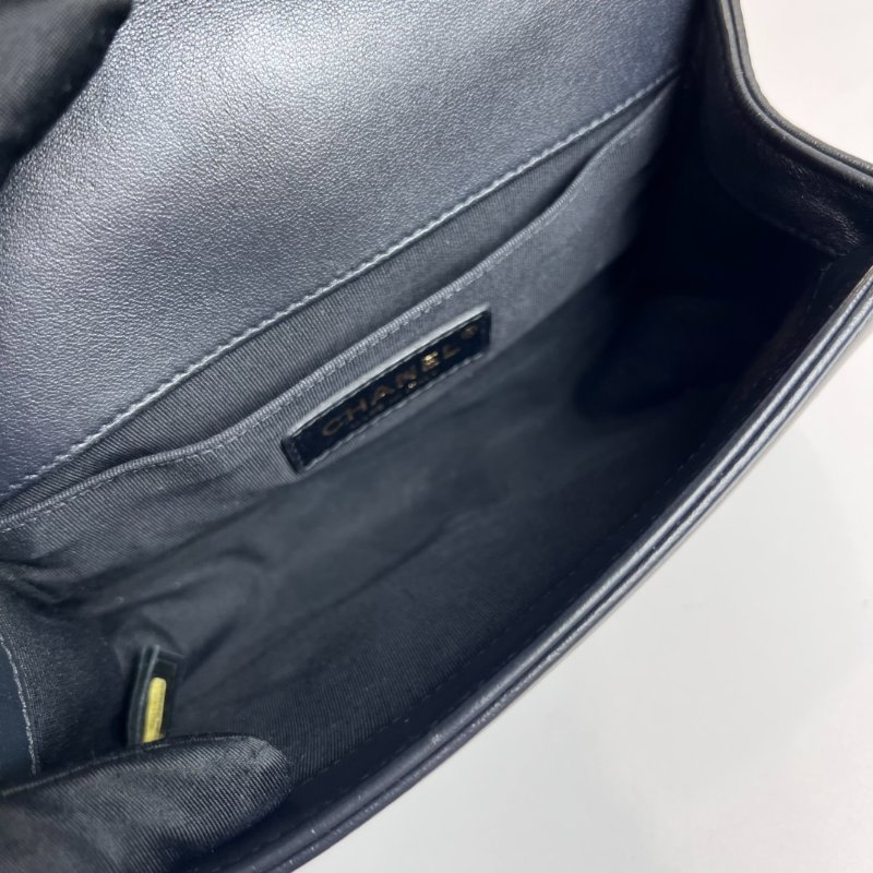 CHANEL BOY20 菱格紋鍊條包 黑金 23開-6