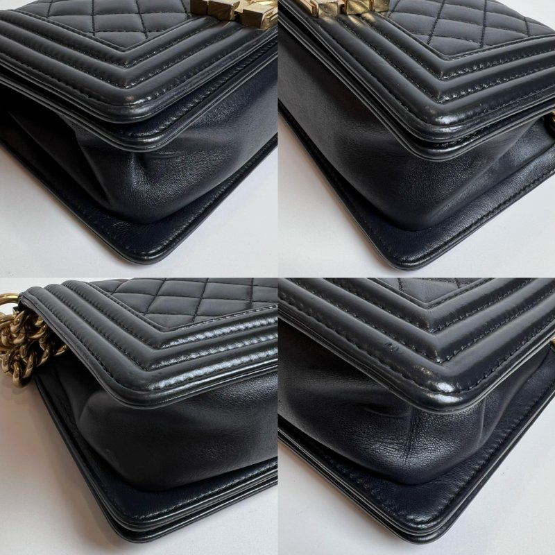 CHANEL BOY20 菱格紋鍊條包 黑金 23開-9